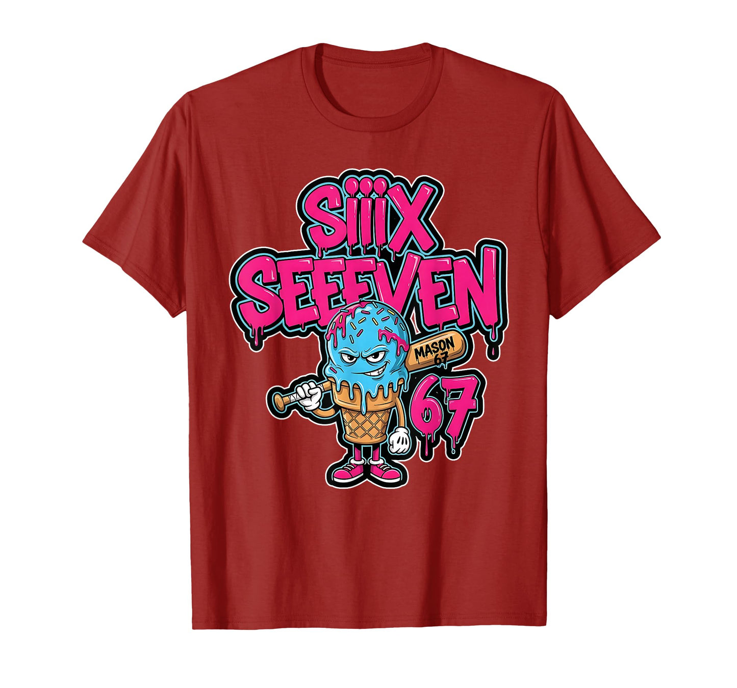 Six Seven 67 Baseball Player Ice Cream Drip Meme Lifestyle T-Shirt