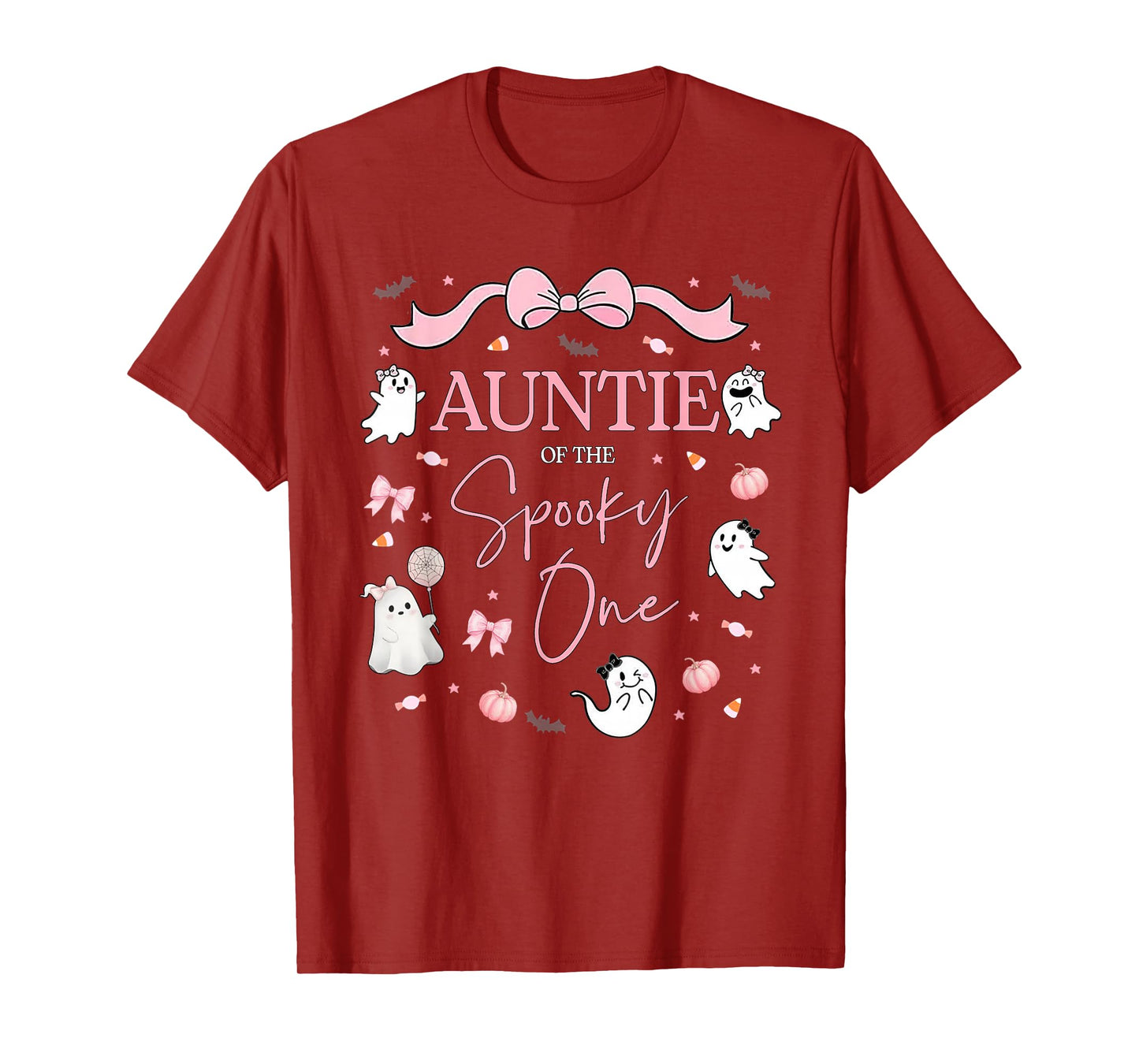 Auntie of The Spooky One Birthday Girl Pink Bow Halloween T-Shirt