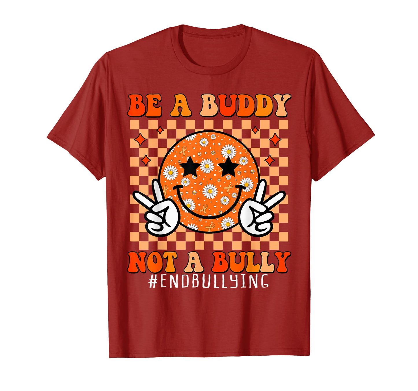 Groovy Unity Day Kids Anti Bullying Checkered Orange Day T-Shirt