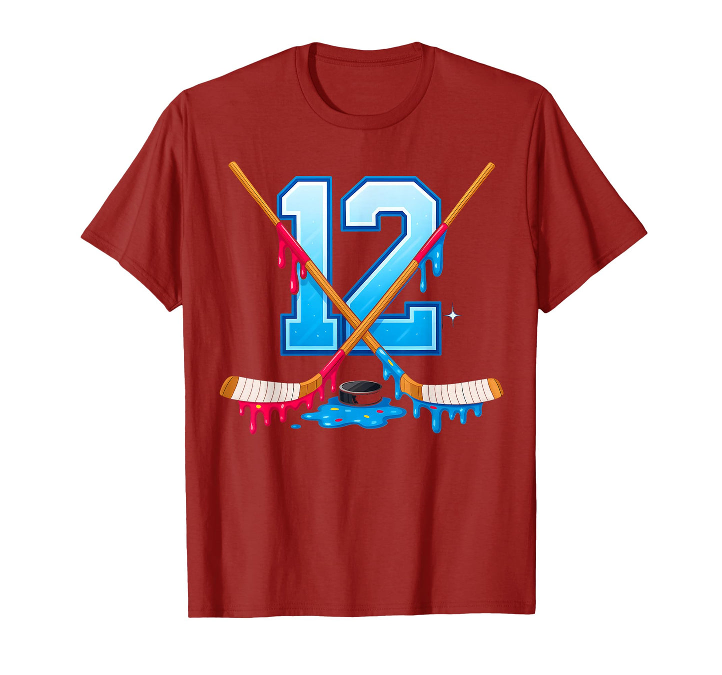 Hockey 12 Year Old Ice Cream Drip Youth 12th Birthday Boys T-Shirt
