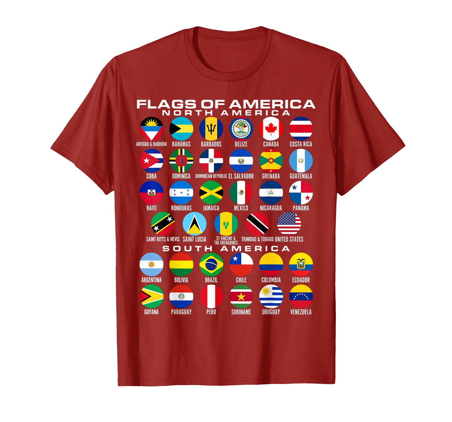Flags of America 35 Flags North & South American Geography T-Shirt