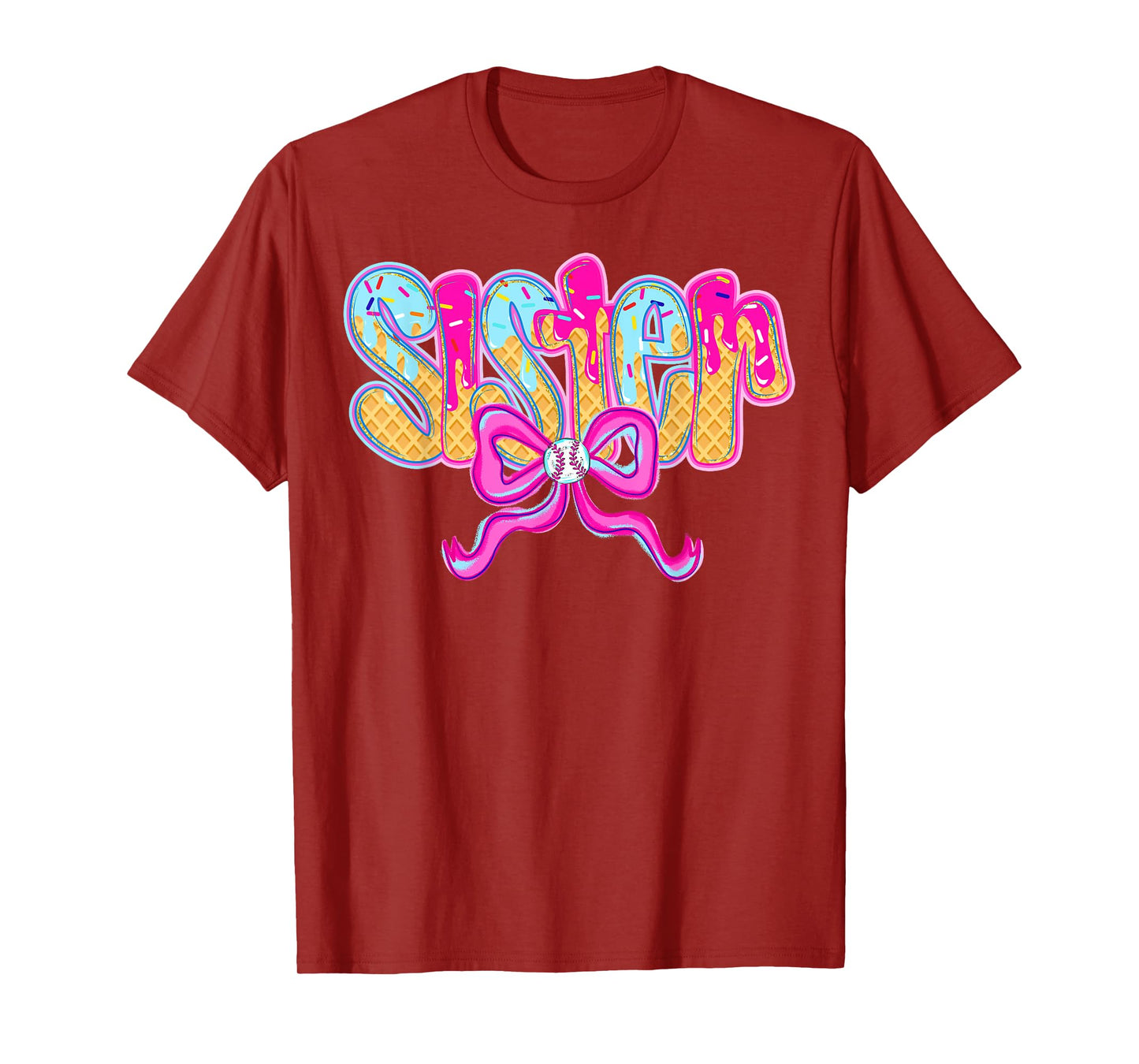 Baseball Sister Drip Ice Cream Baseball Bow Game Day T-Shirt