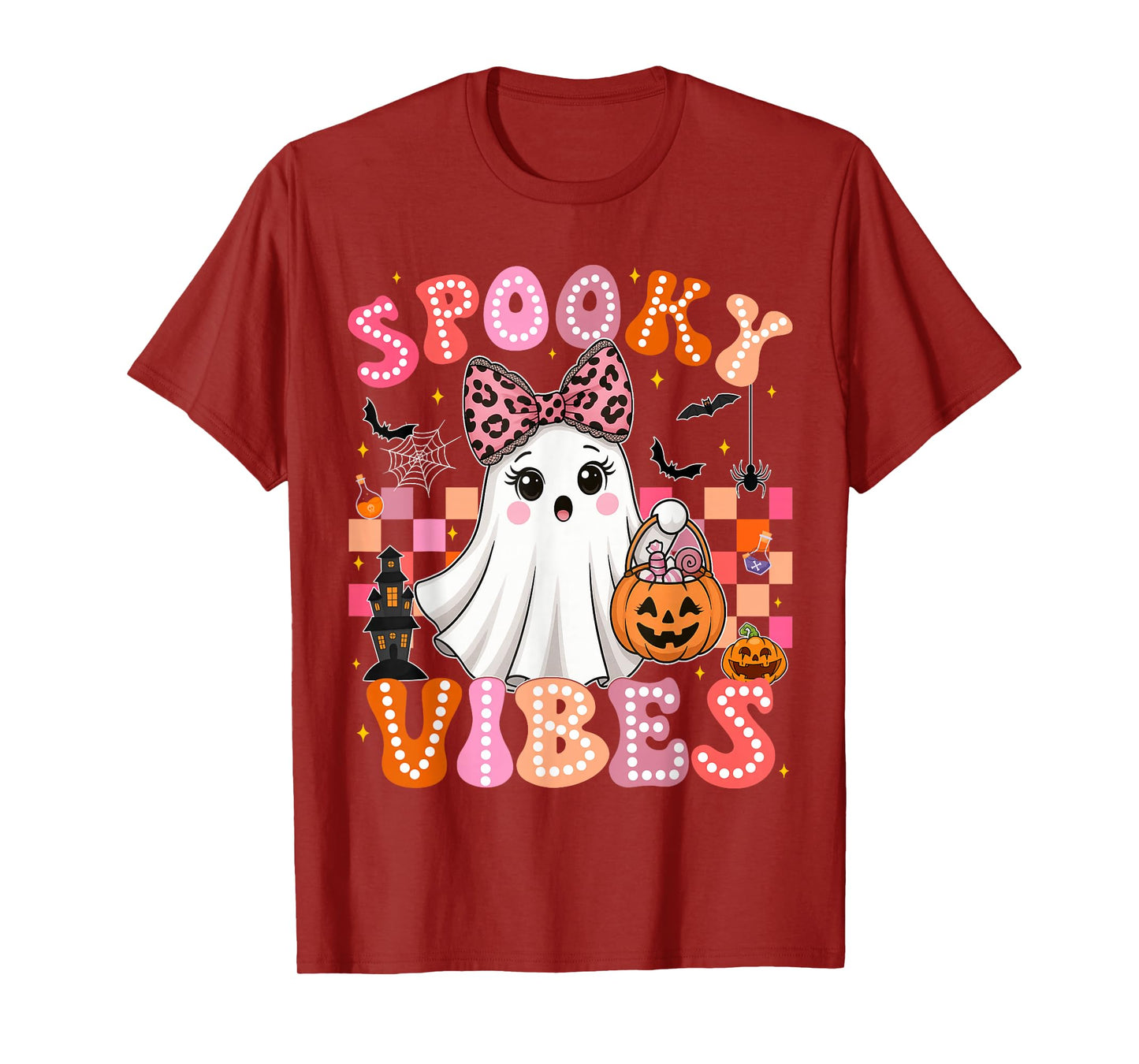 Groovy Spooky Vibes Cute Boo Ghost Halloween Costumes Girls T-Shirt