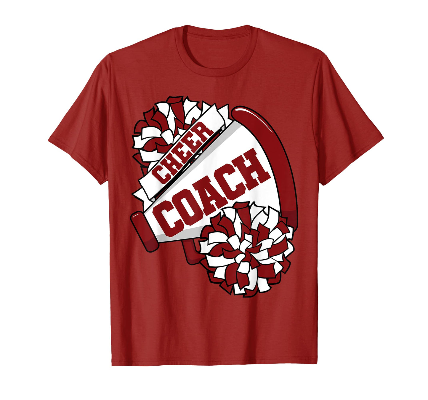 Cheer Coach with Megaphone and Pom Poms Maroon T-Shirt