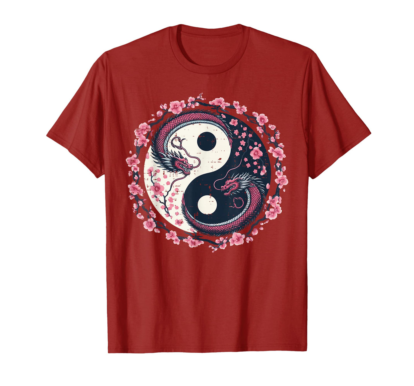 Dragon Sakura Yin Yang Japanese Cherry Blossoms Women Girls T-Shirt