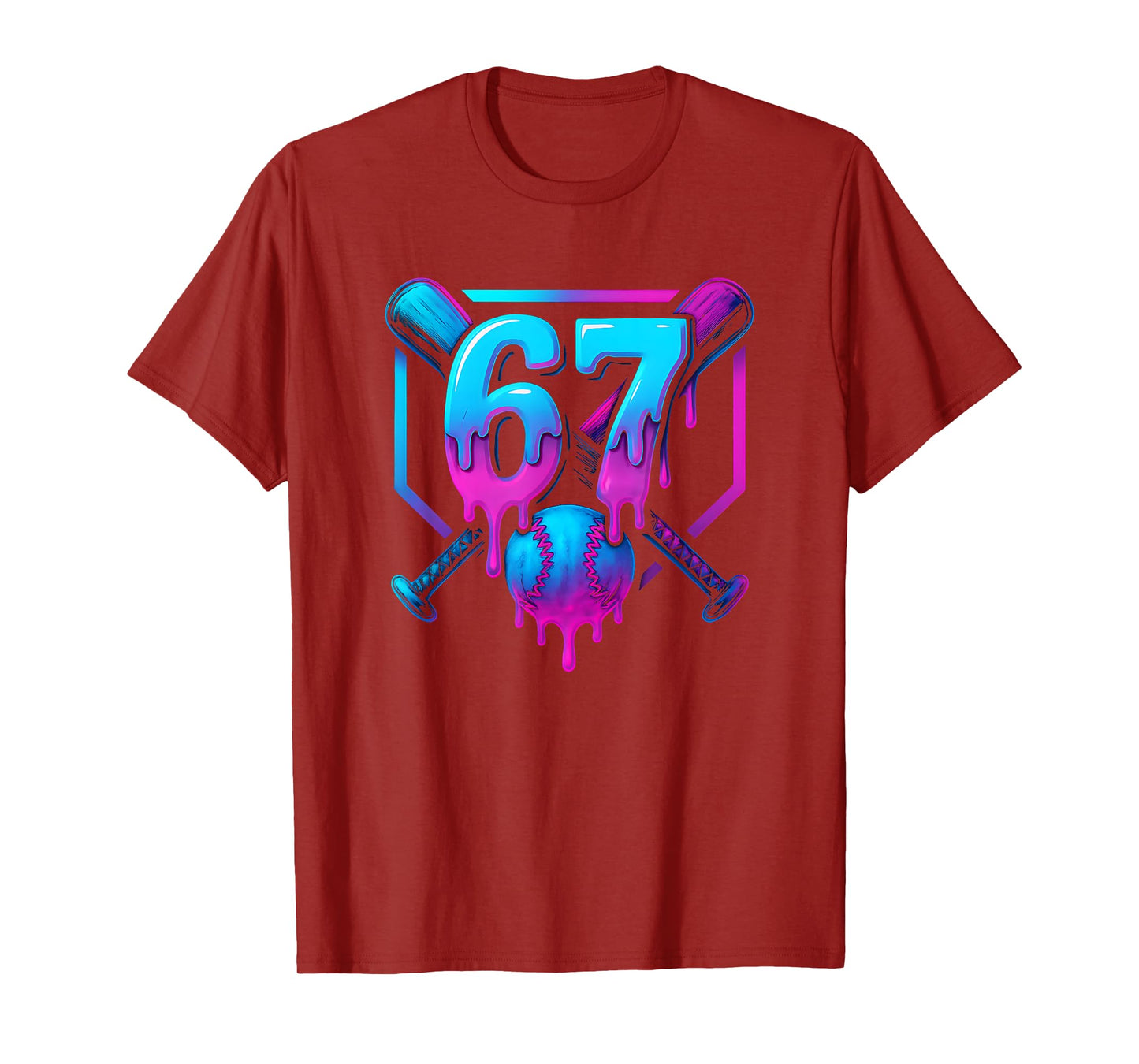 Six Seven Baseball Ice Cream Drip Cool 67 Gen Alpha Slang T-Shirt