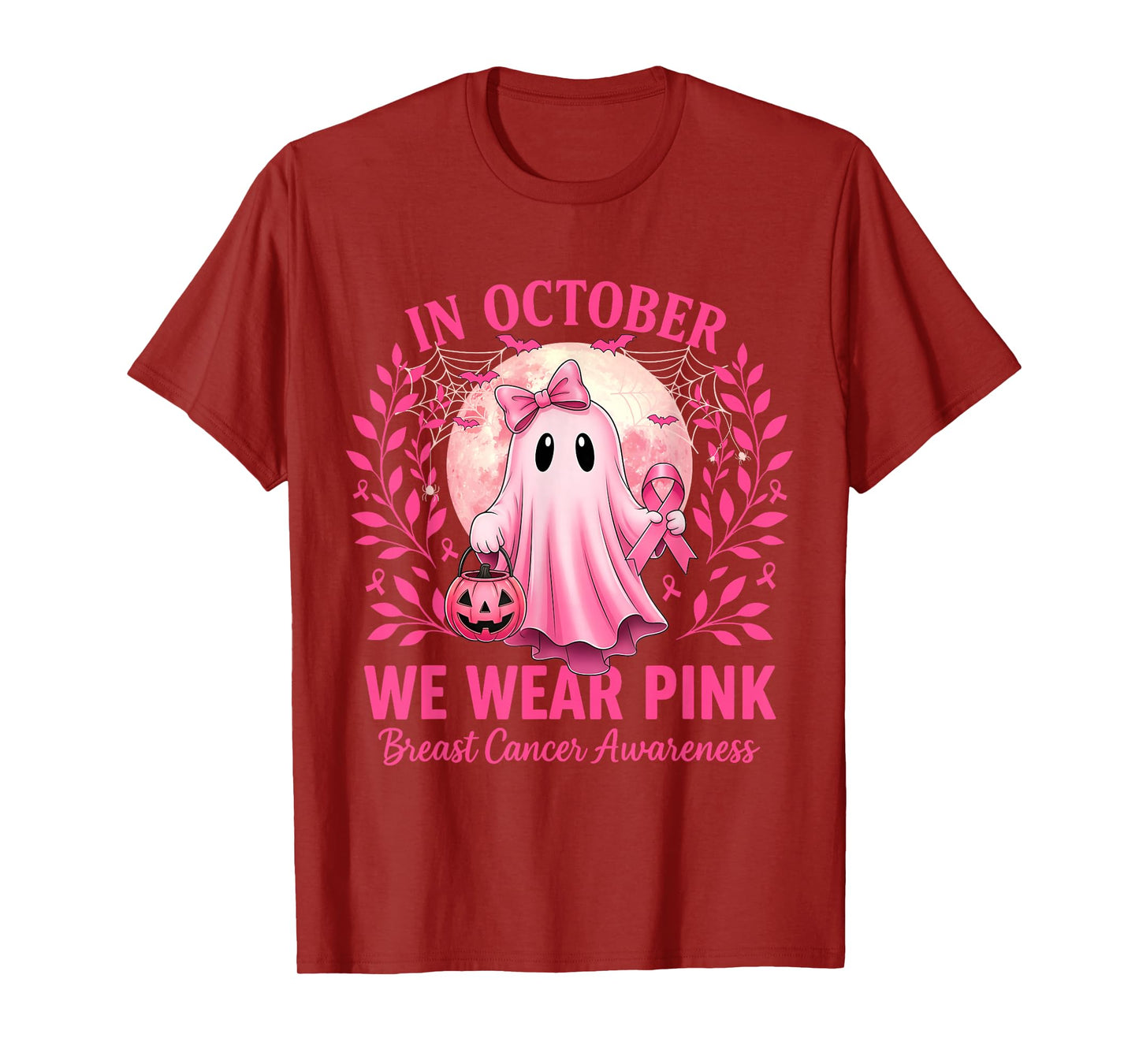 in October We Wear Pink Breast Cancer Awareness Halloween T-Shirt