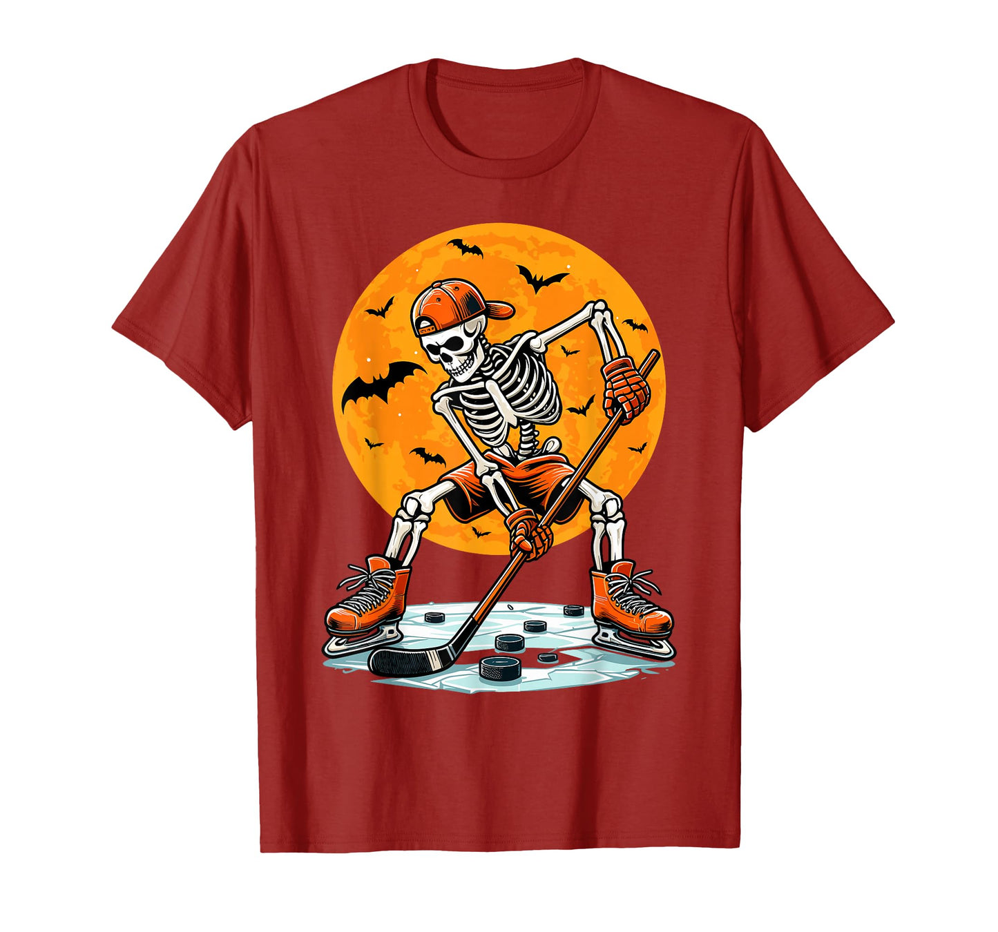 Ice Hockey Skeleton Spooky Boys Halloween Hockey Player T-Shirt