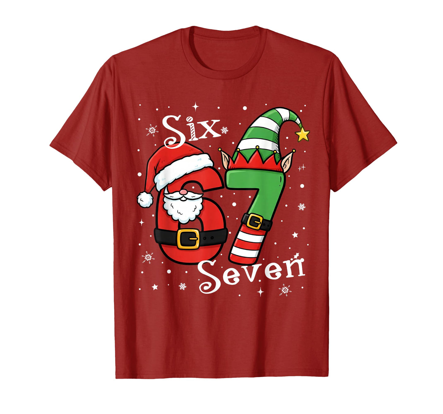 Funny Six Seven 67 Meme 6 7 Elf Santa Christmas Pajamas Kids T-Shirt