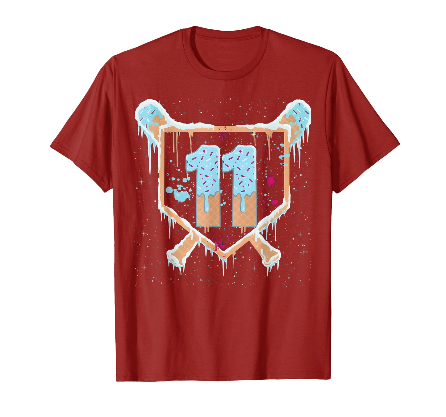 Baseball 11 Year Old Ice Cream Drip 11th Birthday Boys T-Shirt