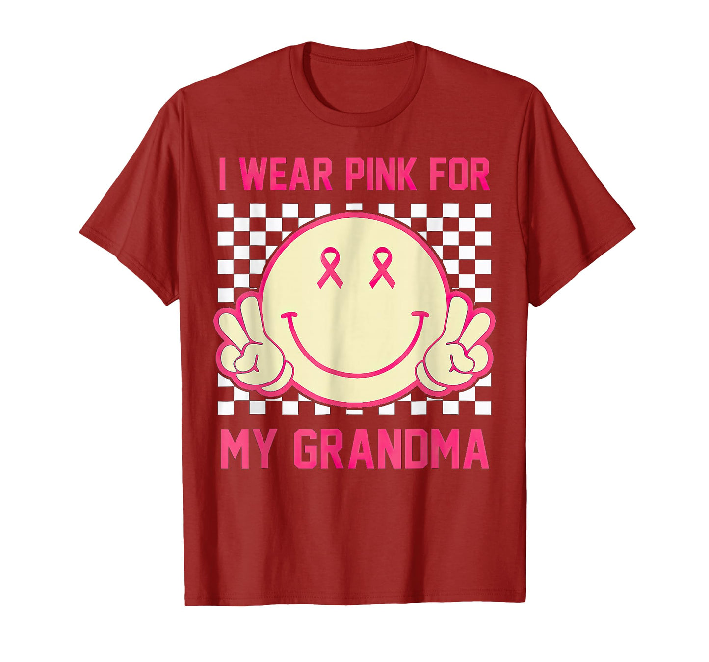 I Wear Pink For My Grandma Smile Face Breast Cancer Month T-Shirt