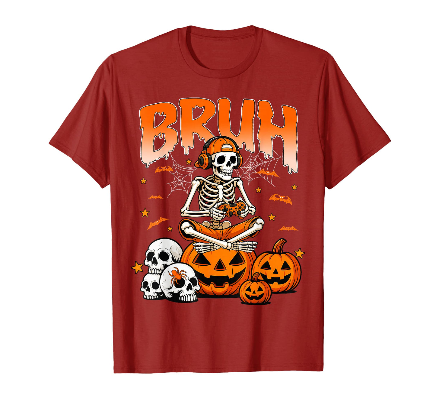 Bruh Halloween Skeleton Gamer Video Gaming Boys Men T-Shirt