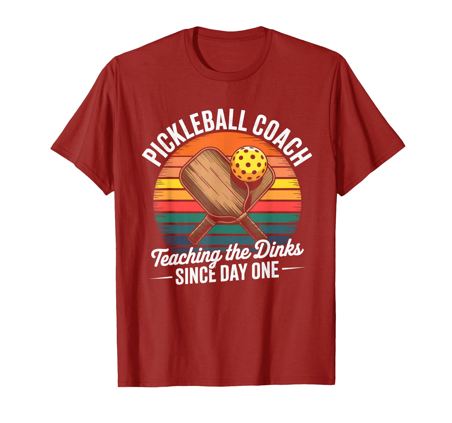 Retro Pickleball Coach Funny Dink Paddle Ball Sunset Design T-Shirt