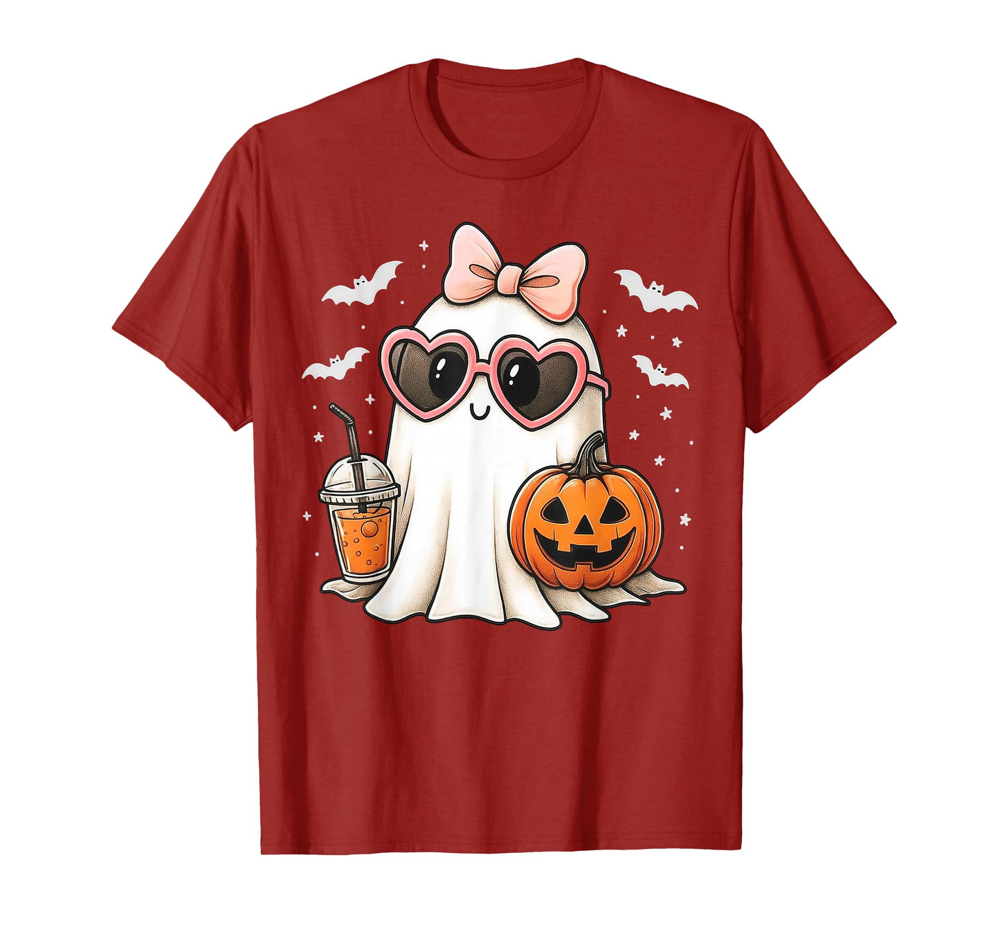 Coquette Ghost Pink Bow Pumpkin Cute Halloween Women Girls T-Shirt