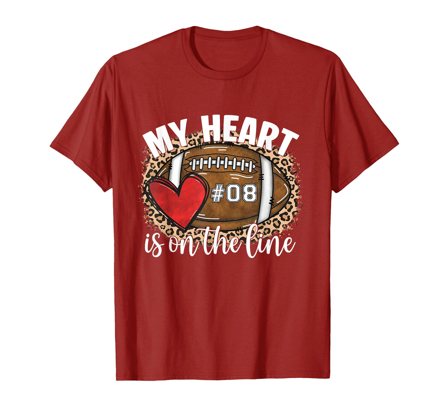 My Heart is On The Line Jersey Number 08 Football Game Day T-Shirt