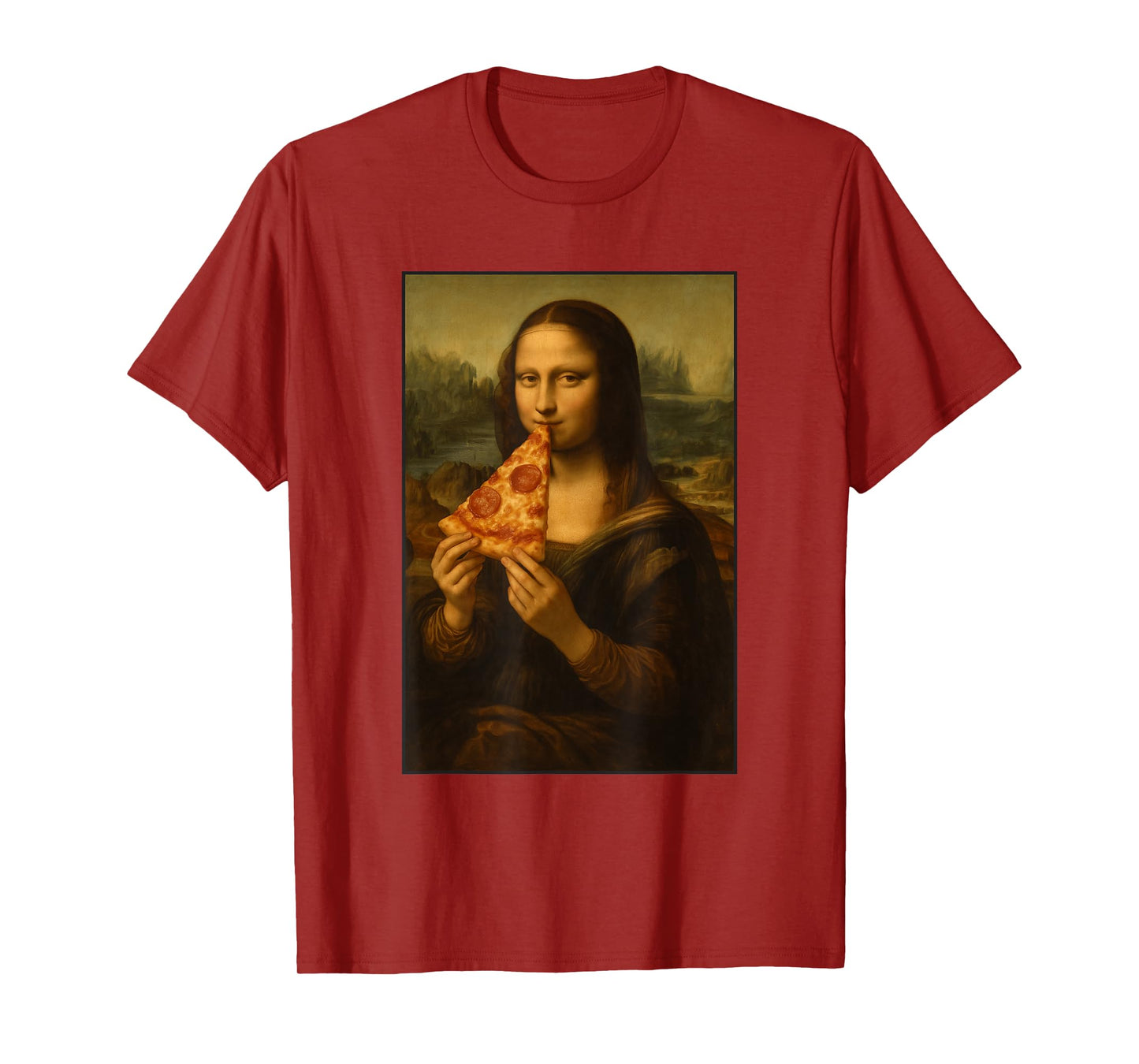 Mona Lisa Eating Pizza Funny Classic Art Pizza Foodie Mashup T-Shirt