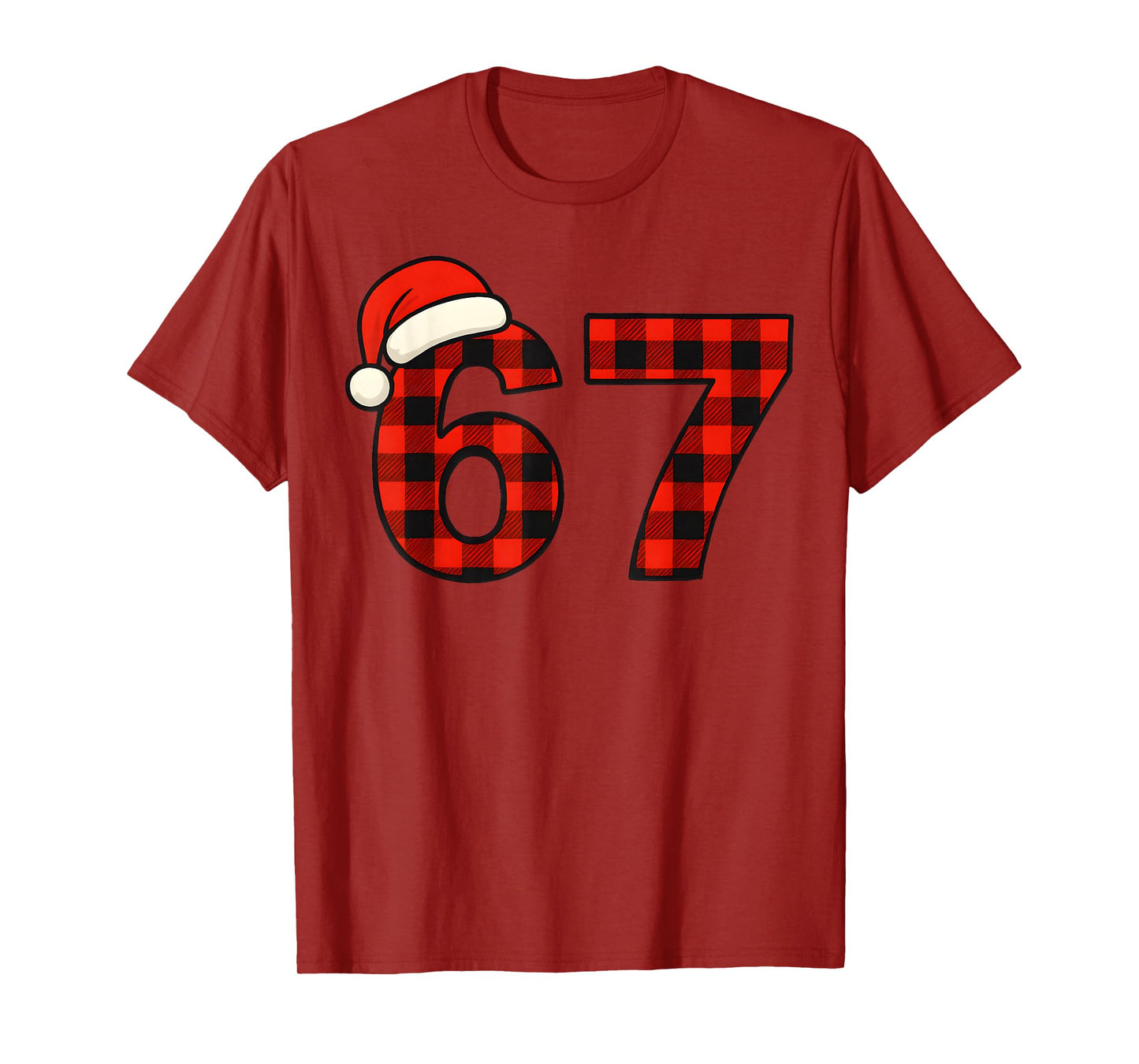67 Christmas Funny Six Seven Meme Brainrot Plaid Santa Boys T-Shirt