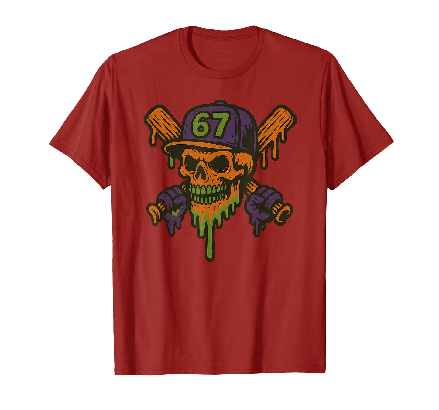 Six Seven 6 7 Baseball Skull Drip Halloween Horror Sports T-Shirt