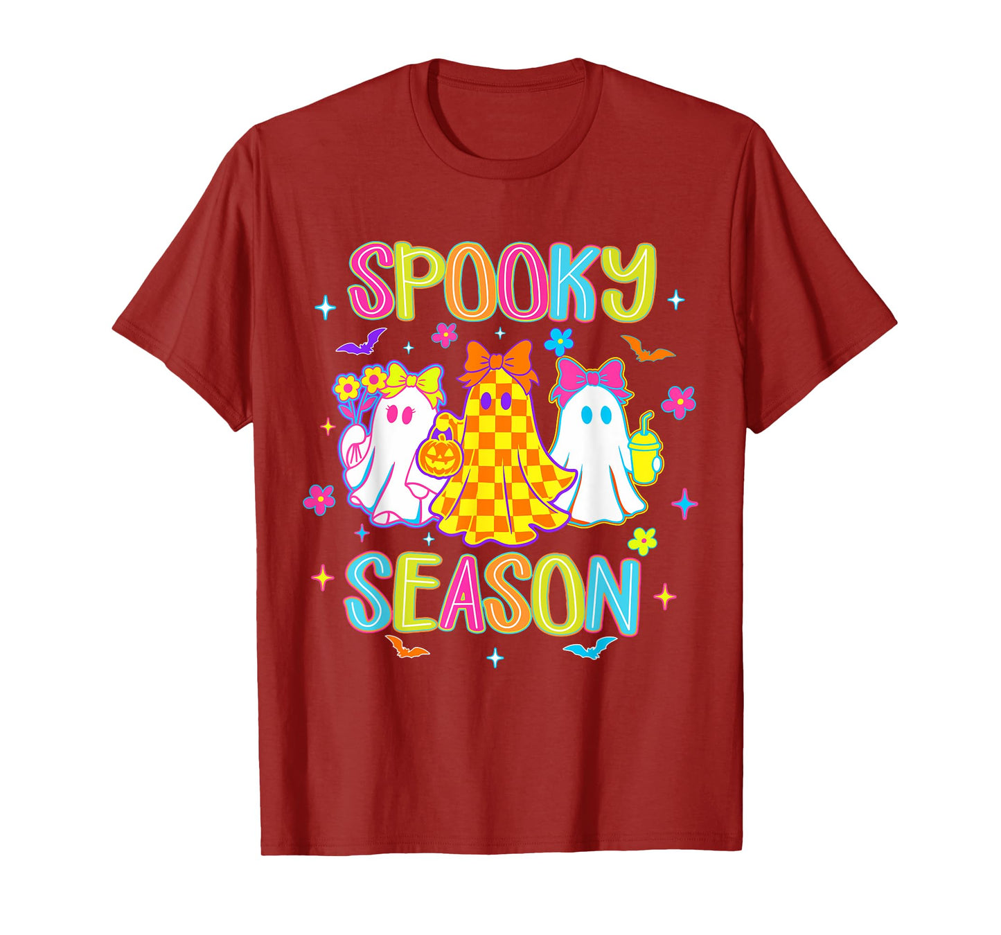 Spooky Season Neon Halloween Ghost Mens Womens Kids T-Shirt