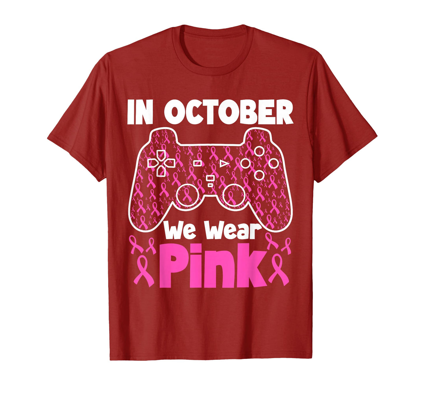 in October We Wear Pink Breast Cancer Gaming Kids Boys Youth T-Shirt