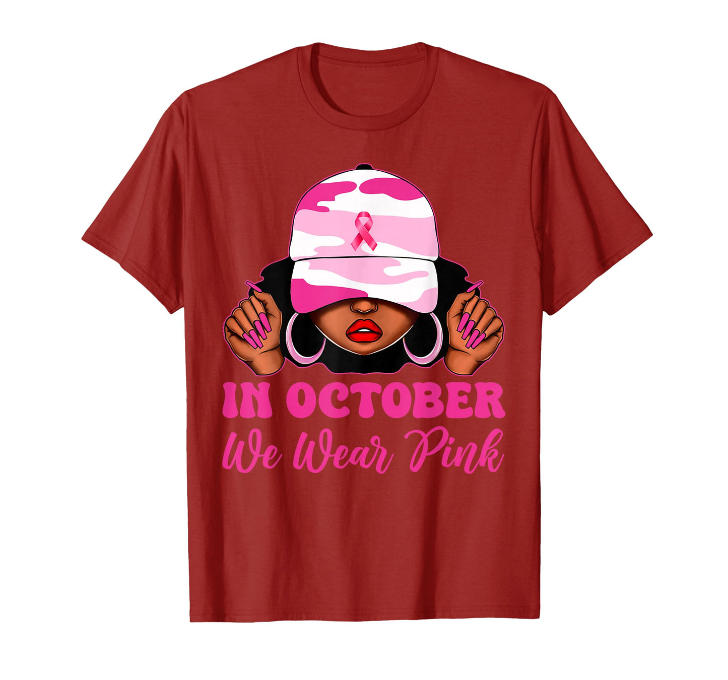 in October We Wear Pink Black Women Camo Breast Cancer T-Shirt