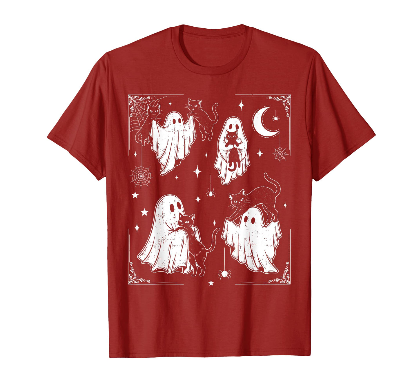 Cute Ghost Holding Cat Funny Halloween Men Women Kids T-Shirt