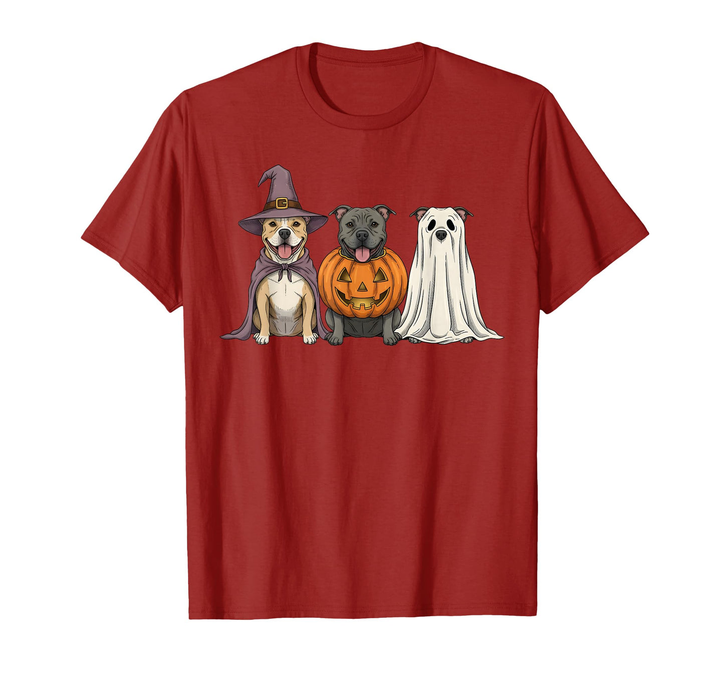 Spooky Ghost Pit Bull Pumpkin Halloween Pittie Dog Lover T-Shirt