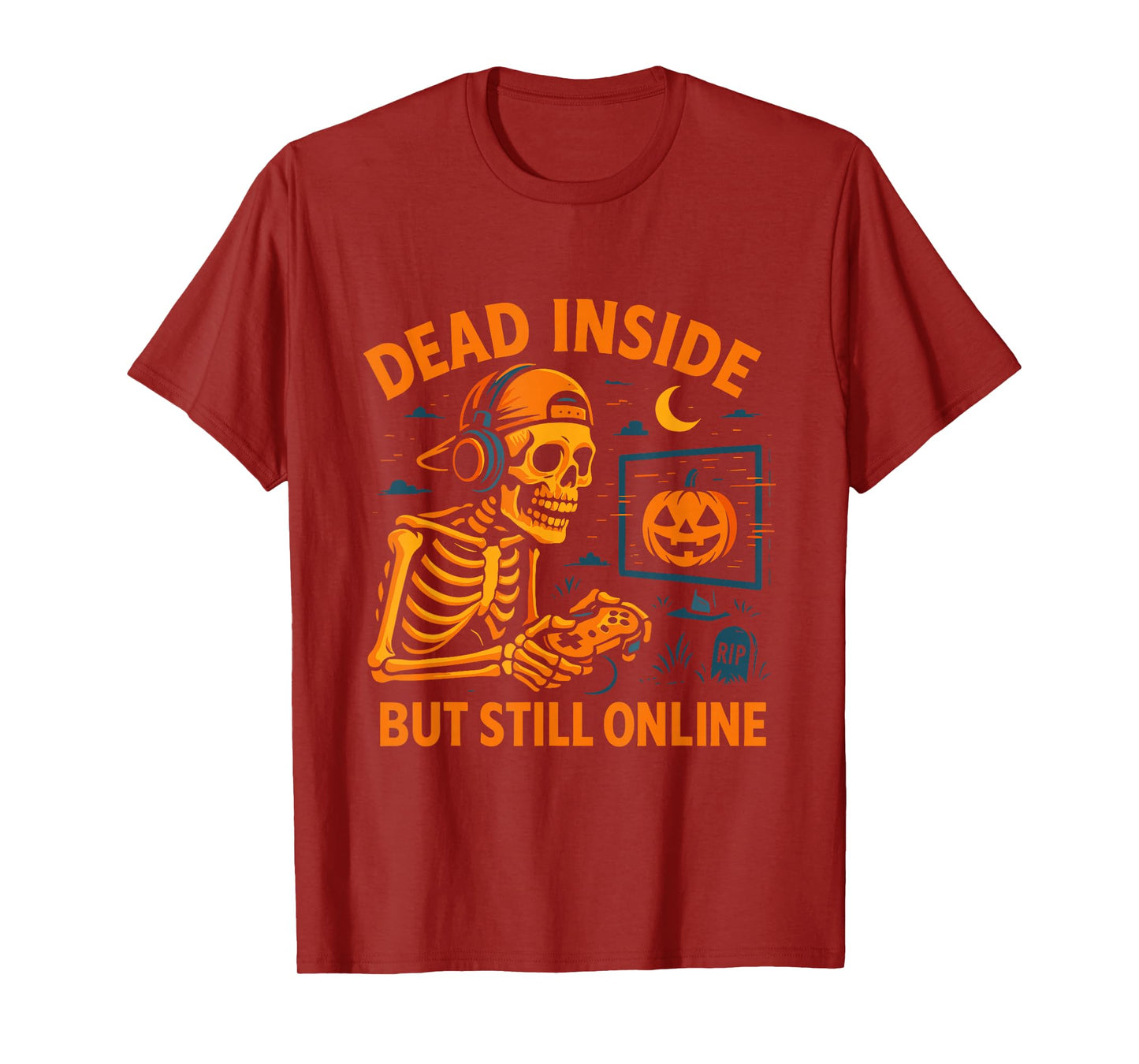 Skeleton Gamer Dead Inside Still Online Funny Halloween Men T-Shirt