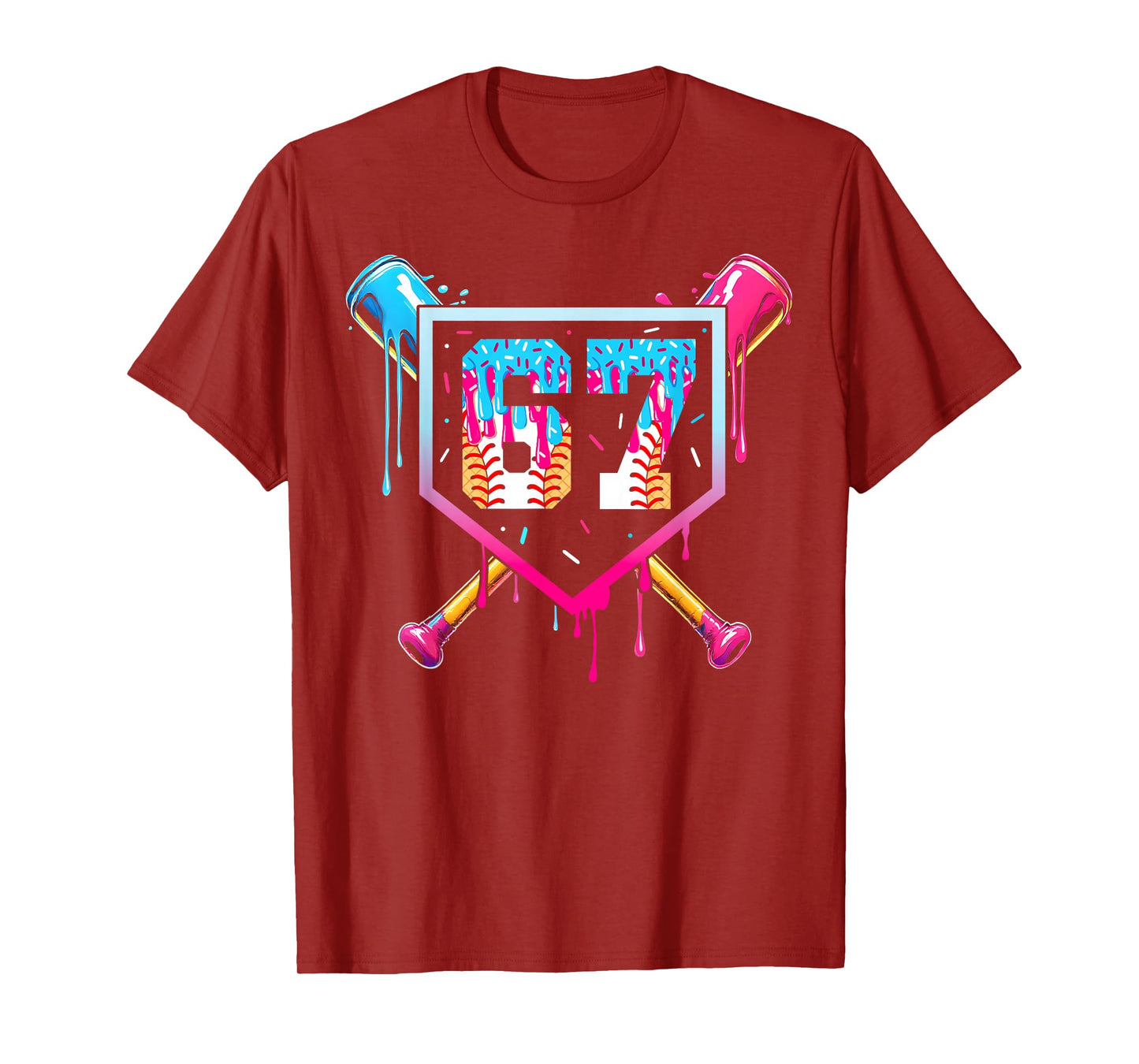 Baseball Ice Cream Drip Number 67 Player 67th Birthday T-Shirt