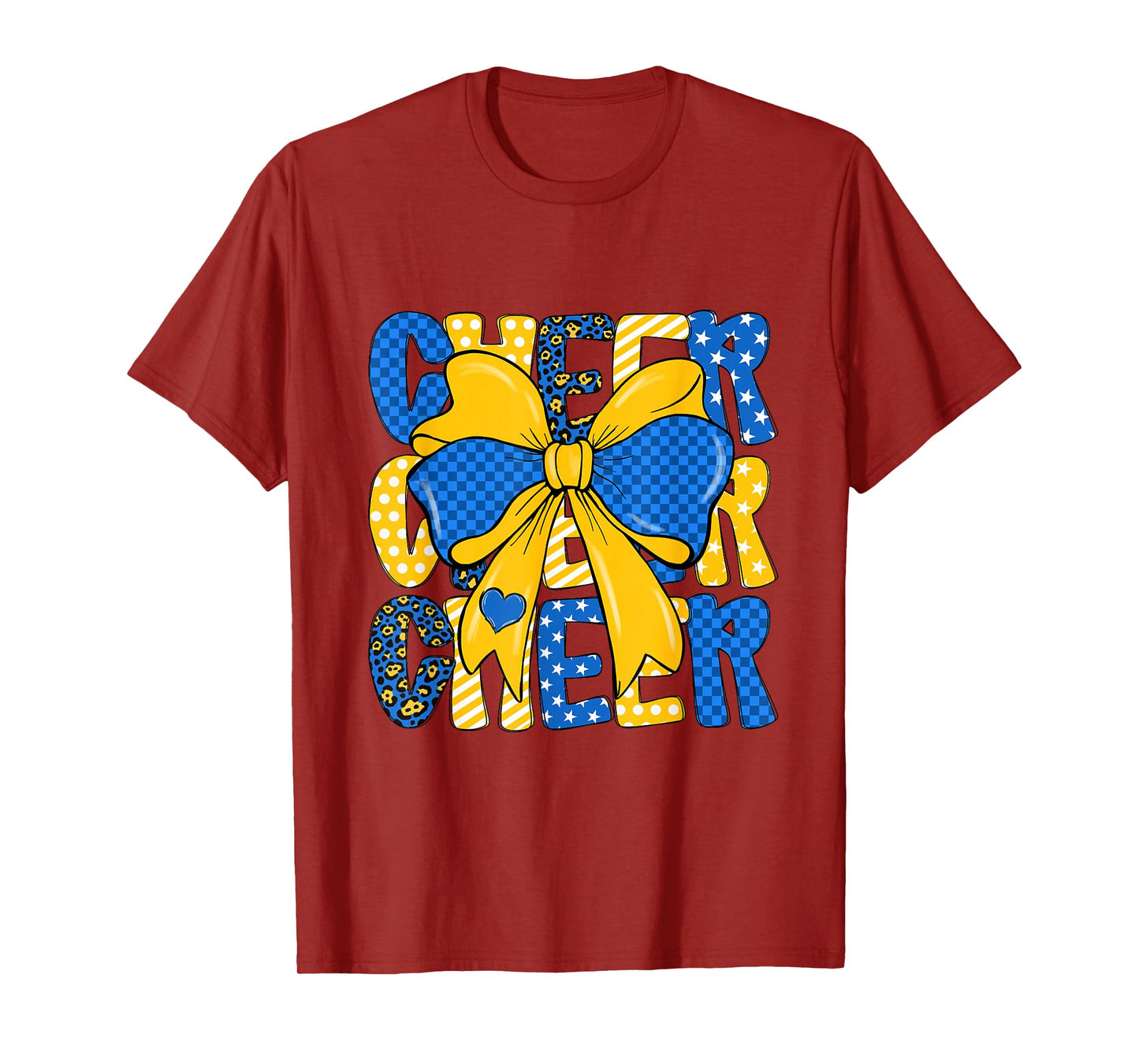 Cheer Bow Blue Yellow Leopard Cheerleader Funny Football T-Shirt