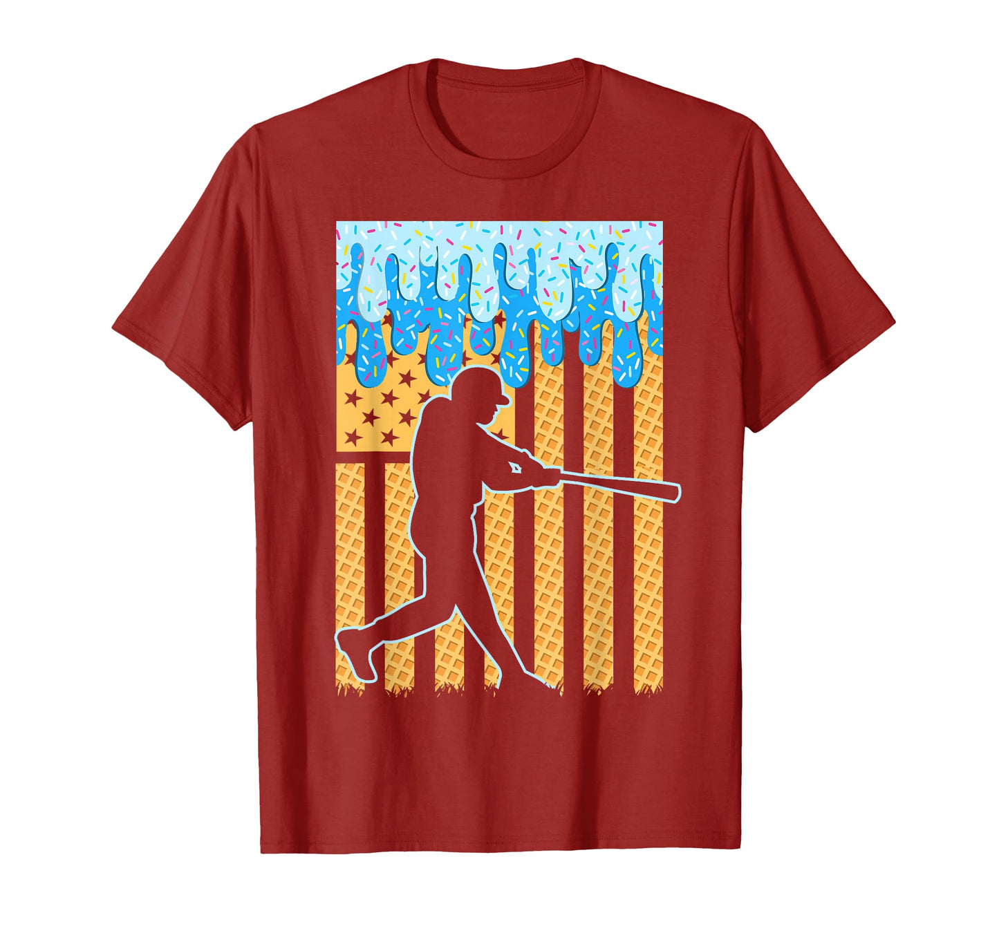 Baseball Drip Bat Boys Ice Cream American Flag 4th Of July T-Shirt