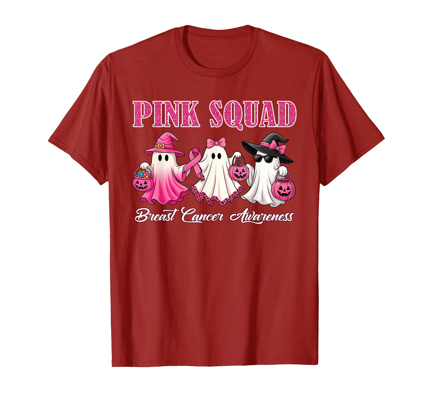 Pink Squad Ghost Breast Cancer Awareness for Kids Girls T-Shirt