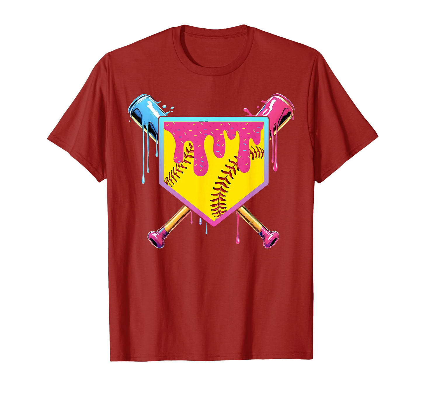 Softball Drip Girls Ice Cream Drip Home Plat Youth Game Day T-Shirt