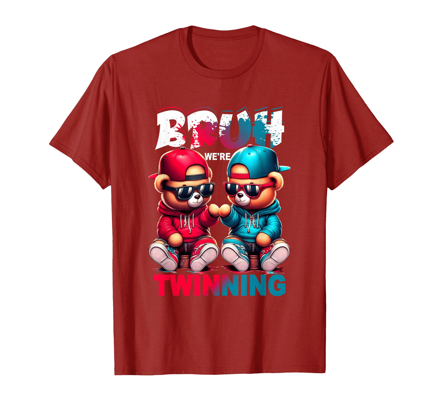 Bruh We're Twinning Boys Twin Day Spirit Week Teddy Bear Kid T-Shirt