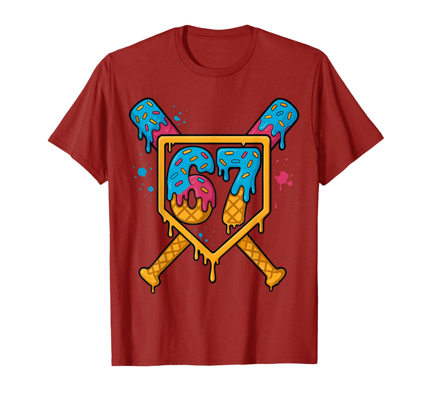 HUGvyn 67 Baseball Ice Cream Drip Six Seven Genz Alpha Slang T-Shirt
