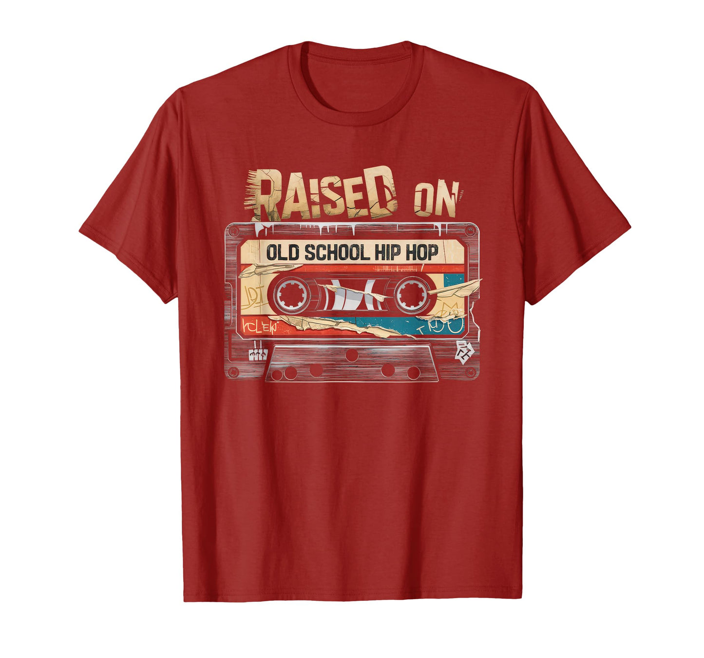 RAISED ON OLD SCHOOL HIP HOP Tshirt Cassette Graffiti Rap T-Shirt