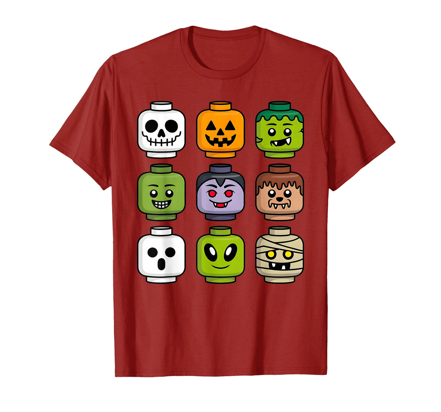 Halloween Building Brick Head Pumpkin Ghost Zombie Boys T-Shirt