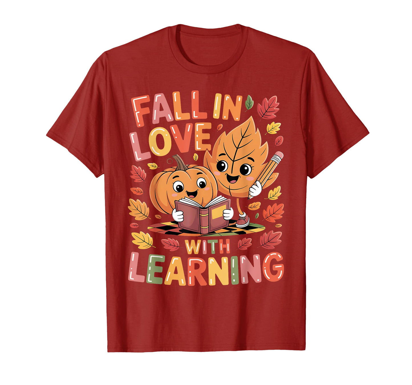 Retro Fall in Love with Learning Autumn Pumpkin Teacher Kids T-Shirt