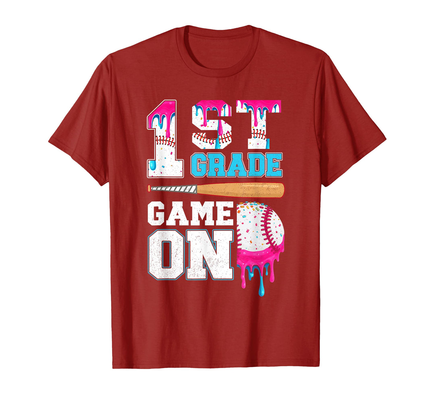 1st Grade Back to School Baseball Drip Ice Cream Game On Kid T-Shirt