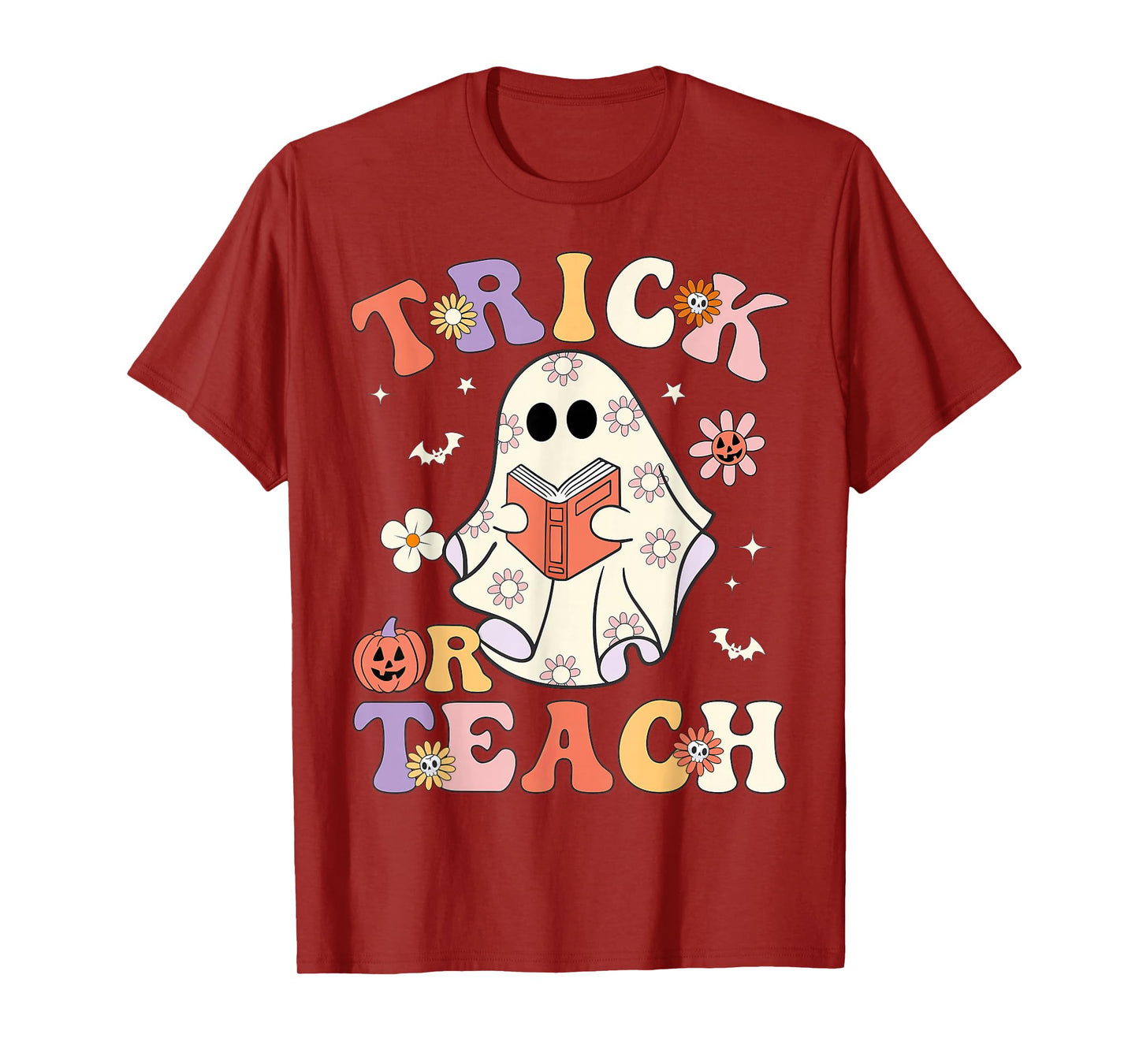 Teacher Halloween Trick or Teach Floral Ghost T-Shirt
