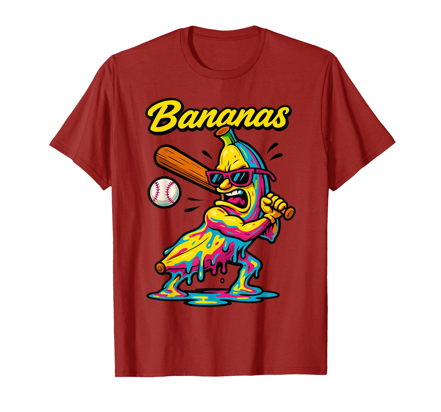 Funny Banana Swinging Baseball Funny Drip Mascot Cool Banana T-Shirt