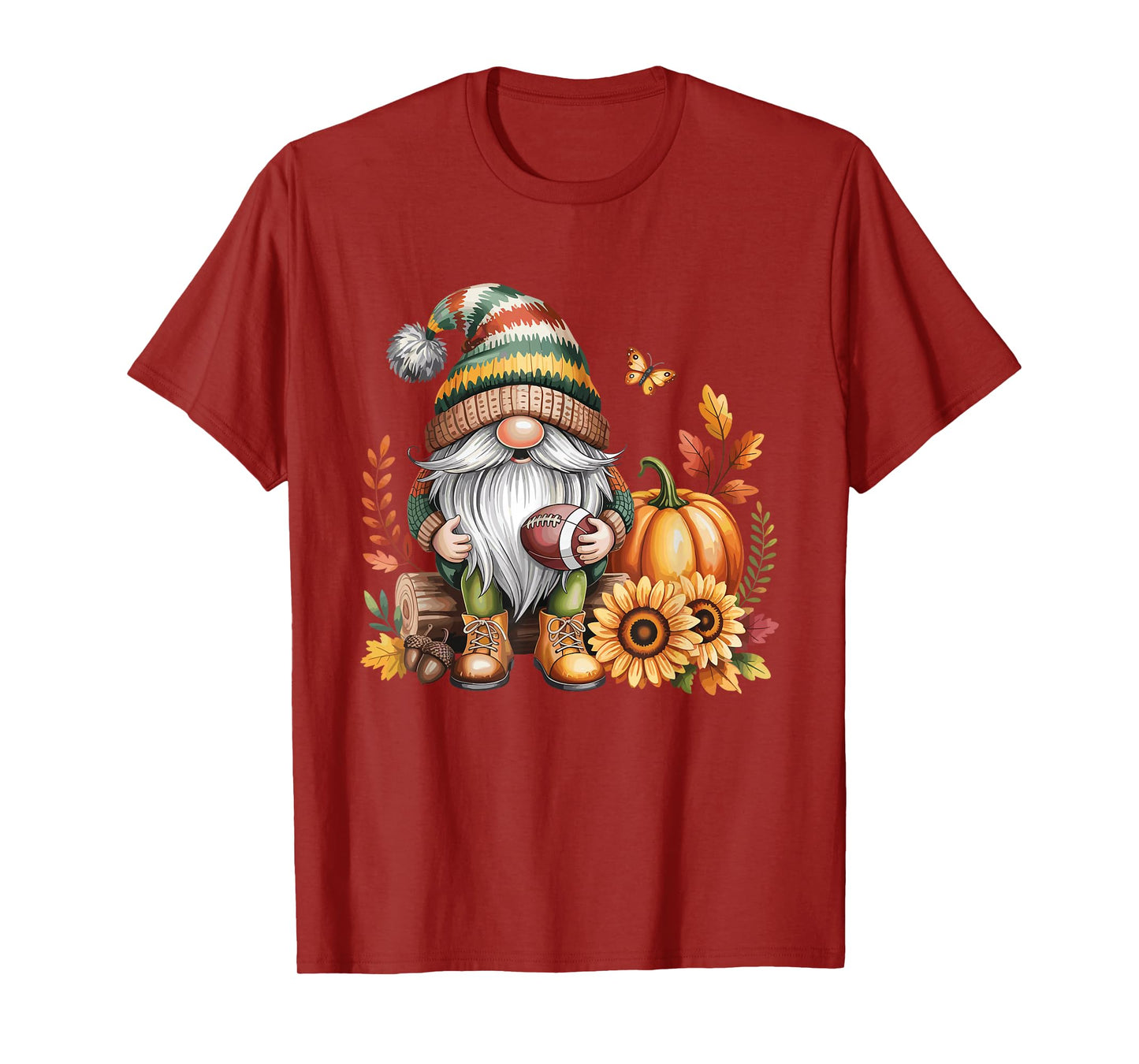 Gnome Football Season Thanksgiving Fall Leaves Autumn T-Shirt