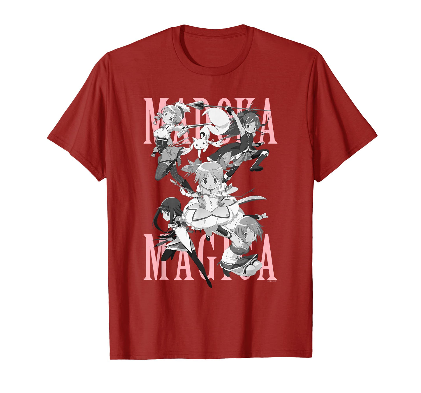Madoka Magica Black and White Cast Action Pose Anime T-Shirt