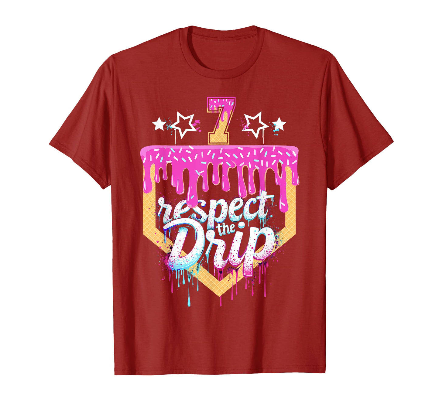 Baseball 7 Year Old Birthday Ice Cream Drip 7th Birthday T-Shirt