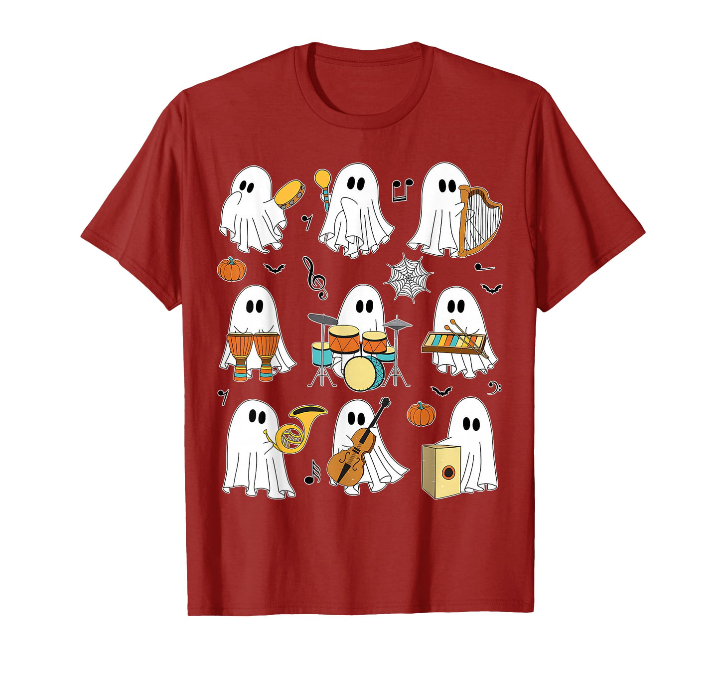 Funny Halloween Ghost Music Teacher Playing Instruments T-Shirt