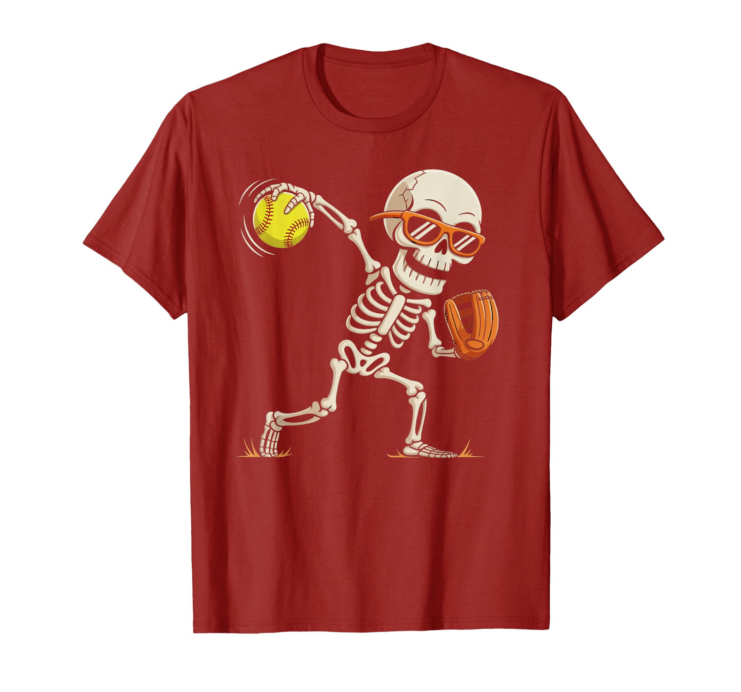 Skeleton Throwing Softball Halloween Sports Players Costume T-Shirt