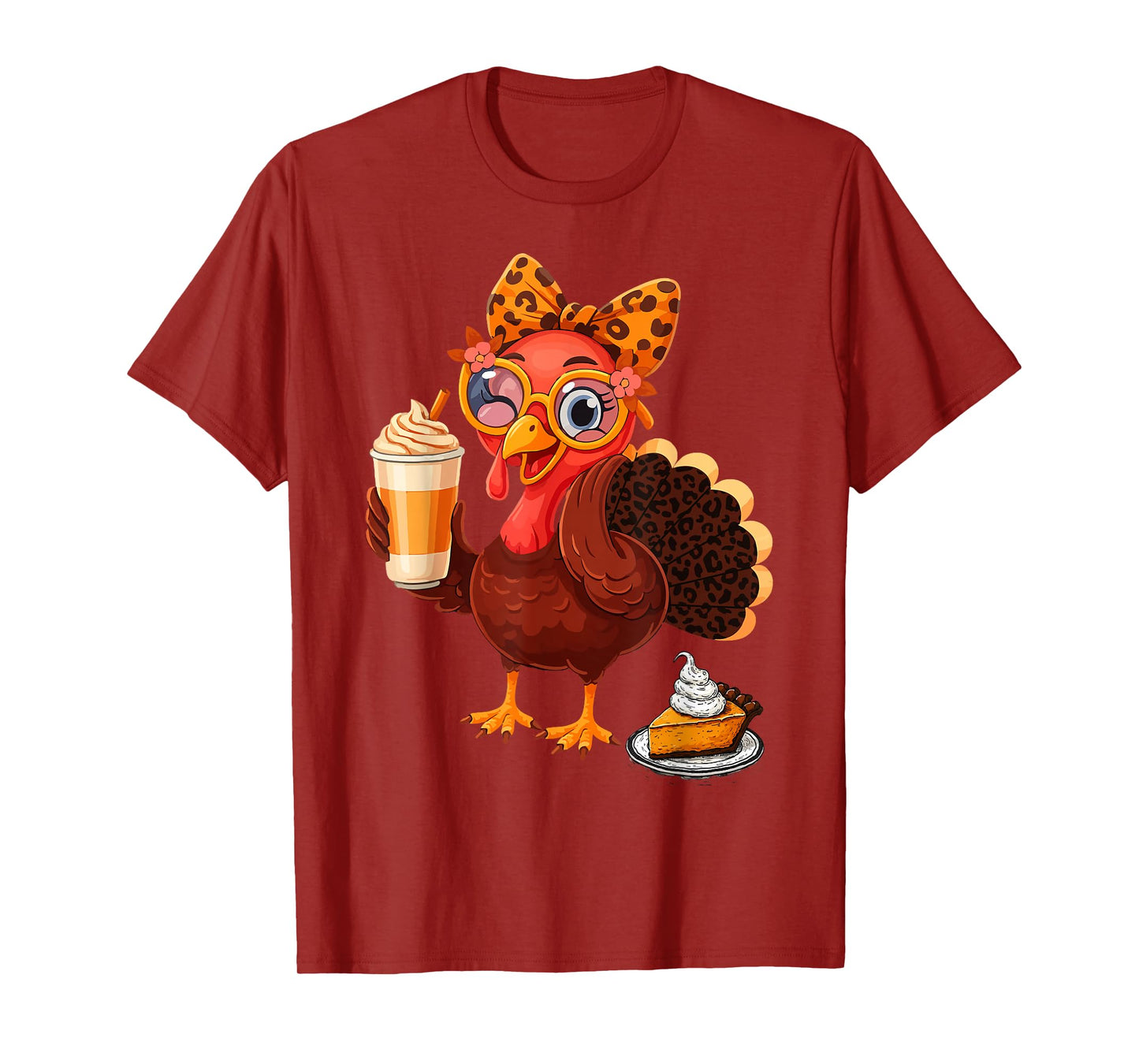 Thanksgiving Women Fall Turkey Drinking Coffee Leopard T-Shirt