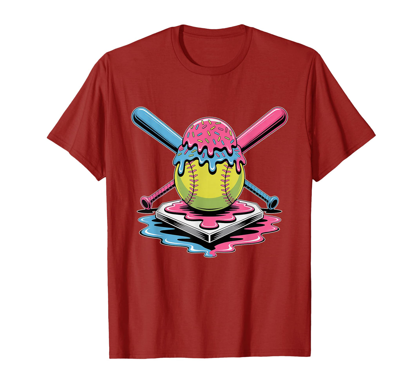 Softball Ice Cream Drip T-Shirt - Cute Softball Player T-Shirt