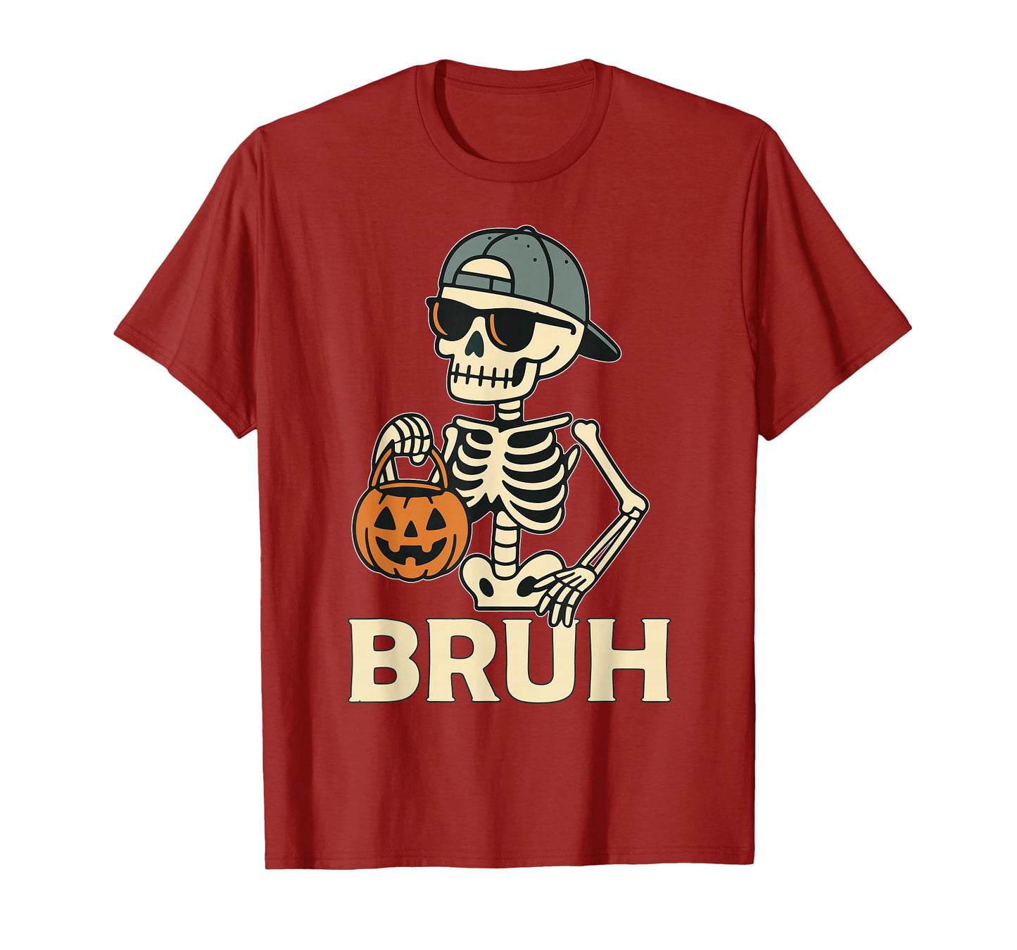 Bruh Skeleton Halloween Trick Or Treat Candy Kids Boys Men T-Shirt