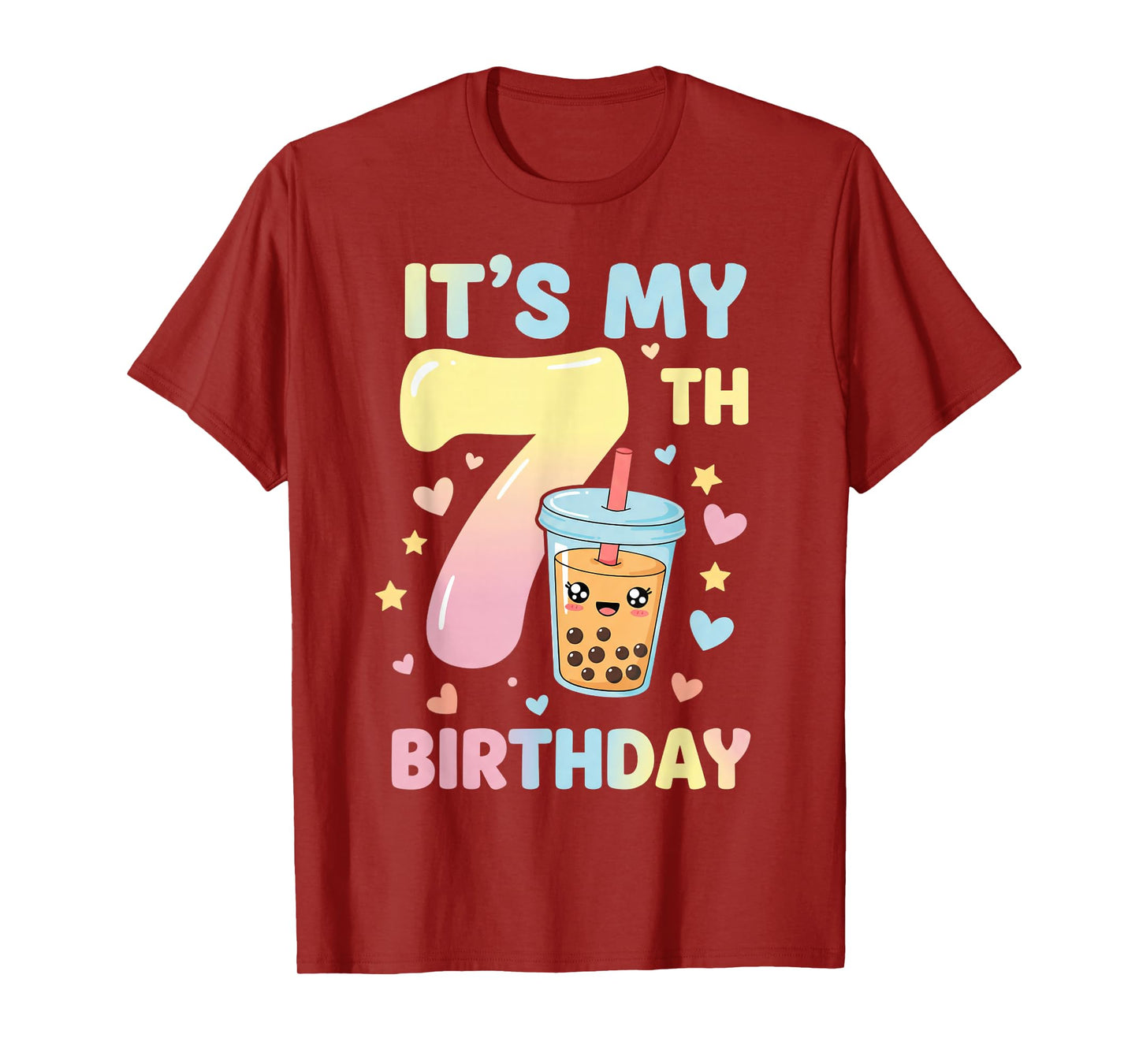 It's My 7th Birthday Bubble Boba Tea Party 7 Year Old Girl T-Shirt